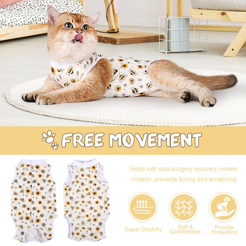 Cat Surgery Recovery Suit Cats Surgical Onesie After Surgery Female Male Cat Post Spay Neuter Bodysuit Anti-Licking Wounds Cat Cone Alternative Yellow Bee/S S(Back Length:9.6"/24cm; Chest:12.8"/33cm) - PawsPlanet Australia