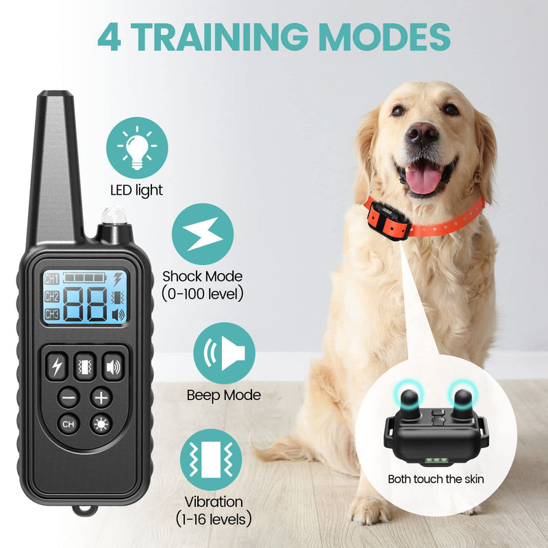 F-color Dog Shock Collar 3 Pack - Dog Training Collar with Remote IP65 Waterproof E Collar for Dogs Training with Light Shock Vibrate and Beep Collars for Small Medium Large Beeds 3-Pack PVC Collar in Pure Yellow+Orange+Black - PawsPlanet Australia