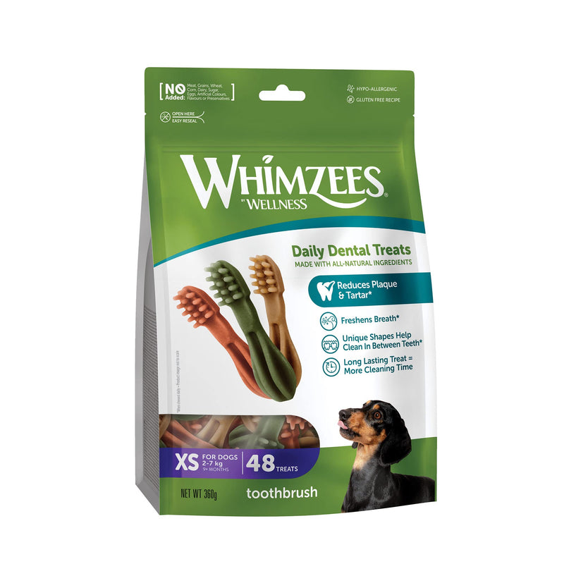 WHIMZEES By Wellness Toothbrush, Natural and Grain-Free Dog Chews, Dog Dental Sticks for Extra Small Breeds, 48 Pieces, Size XS Extra Small Breed (2-7kg) Value Bag - 48 pieces - PawsPlanet Australia
