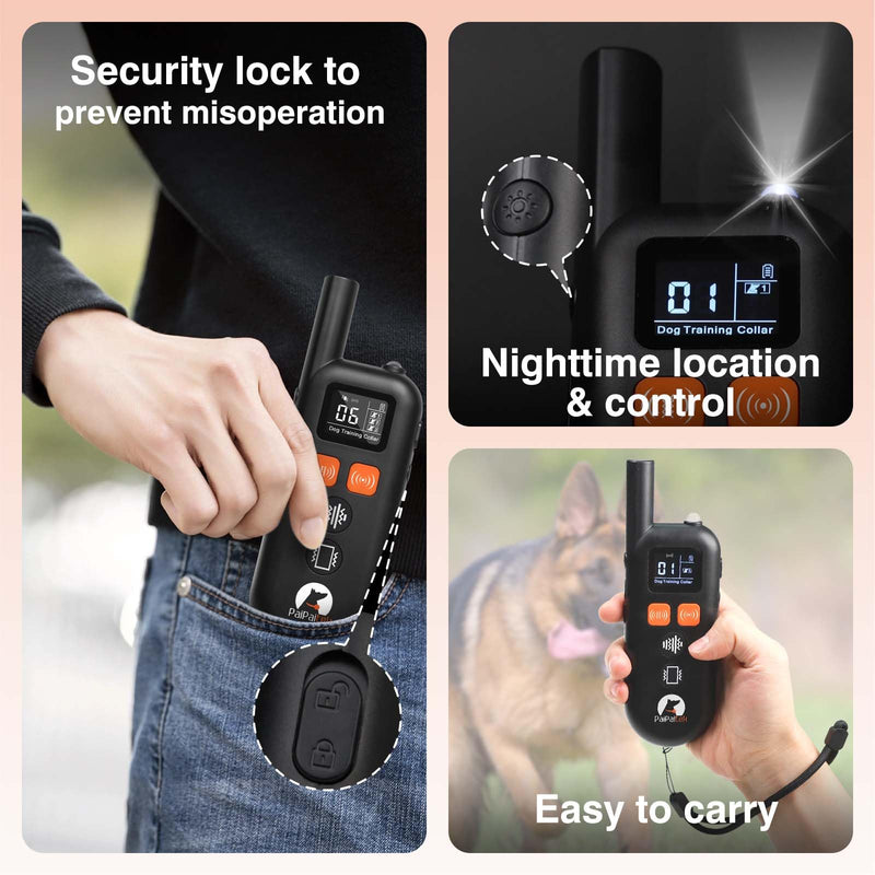 PaiPaitek No Shock Dog Training Collar with Remote 3300ft Range, Humane Vibrating Dog Collar, 3 Modes Ultrasonic, Beep, Vibration for Small Medium Large Dogs - Security Lock & No Prongs - PawsPlanet Australia