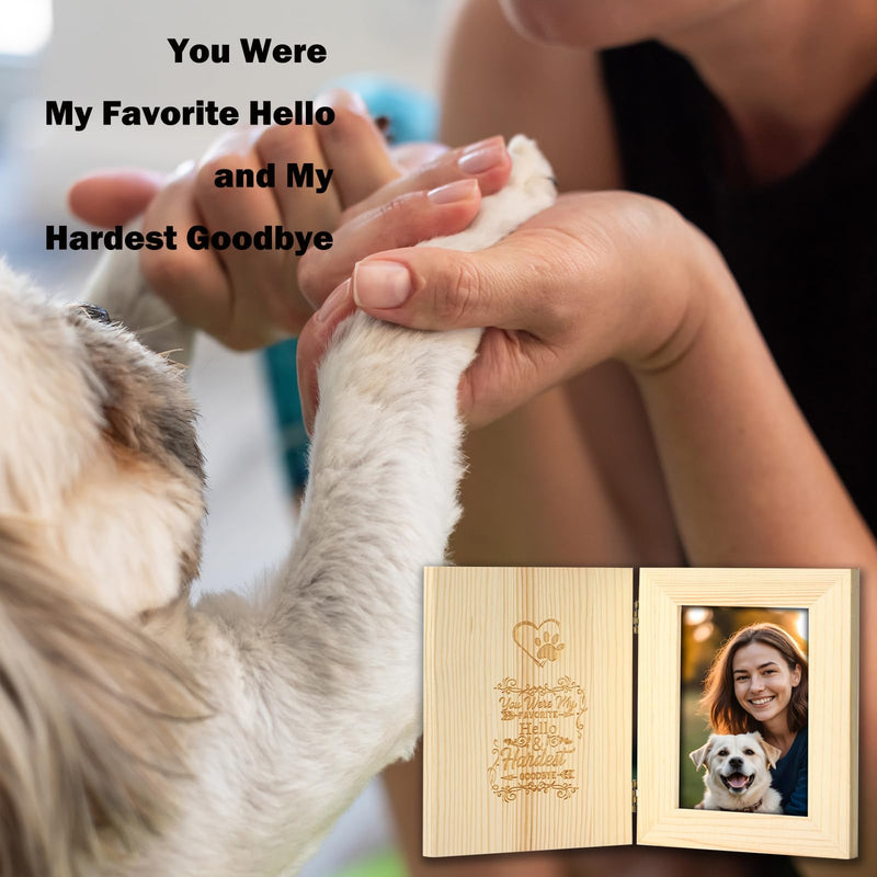 Dog Memorial Gifts for Loss of Dog, Pet Memorial Gifts for Dogs Wooden Hinged Tabletop Dog Picture Frame for 4x6 Inch Photo, Loss of Dog Sympathy Gift, Pet Loss Gifts Include Dog Remembrance Keychain