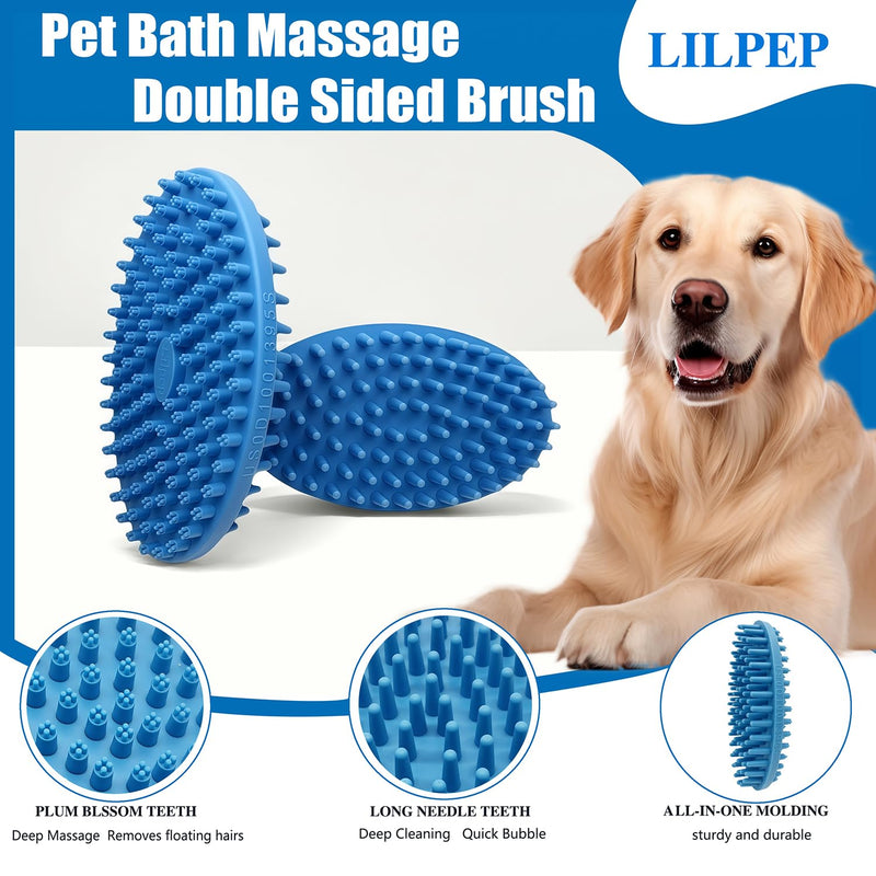 Lilpep Dog Brush - 2-in-1 Double Sided Bath & Massage Brush for Dogs, Pet Shampoo Scrubber, Gentle Hair Cleaning Tool, Soft Rubber Grooming Brush for Short/Long Haired Puppies - PawsPlanet Australia