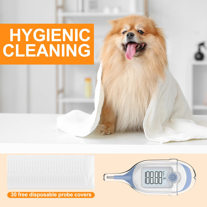 Pet Thermometer, Friendly Short Probe,Comfort Flexible,10-Sec Reading, Rectal Thermometer for Dogs Cats,30 Probe Covers Include - PawsPlanet Australia