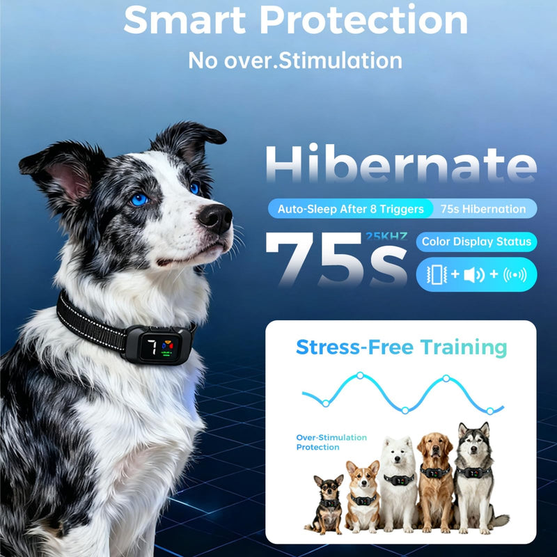Bark Collar No Shock Humane – 25KHz Ultrasonic, Beep & Vibration Combinations, 6 Smart Modes, 7 Sensitivity Levels,Waterproof & Lightweight,Adjustable for Small,Medium & Large Dogs Black - PawsPlanet Australia