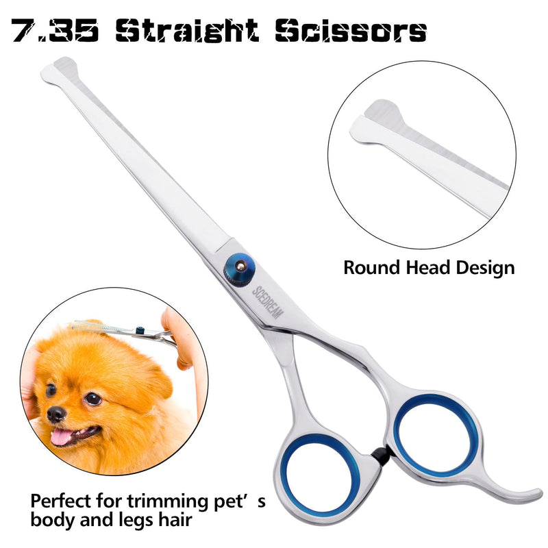 Dog Grooming Scissors for Dogs with Safety Round Tips, 5 in 1 Dog Scissors for Grooming, Curved Dog Grooming Scissors,Professional Pet Grooming Shears Set for Dogs and Cats 5 in 1 Blue - PawsPlanet Australia