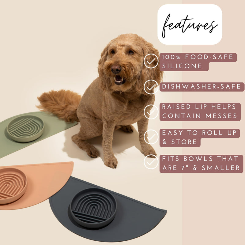 Waterproof Silicone Pet Food Mat - Non-Slip, Spill-Proof Feeding Mats for Floors, Raised Edge Design, Easy-to-Clean, Durable Flexible Rubber Mat for Dog & Cat Bowls, Medium-Sage Green Sage Green - PawsPlanet Australia