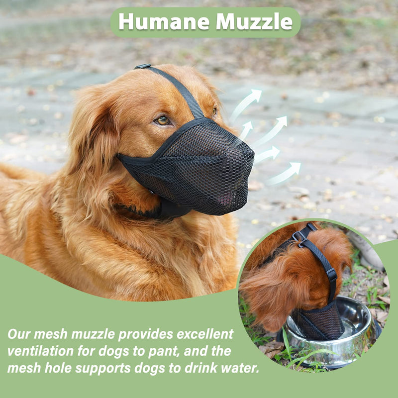 Mayerzon Dog Muzzle, Soft Mesh Muzzle for Small Medium Large Dogs, Adjustable Puppy Muzzles for Scavenging Biting Licking and Chewing, Allows Panting and Drinking Black L-(Snout:11"-12¼")