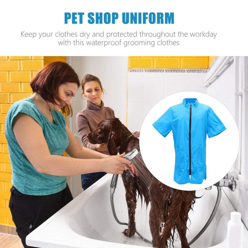Pet Grooming Smock- Dog Grooming Smock with Full Zipper Smock Dog Cat Groomer Cosmetologist Uniforms L Blue - PawsPlanet Australia