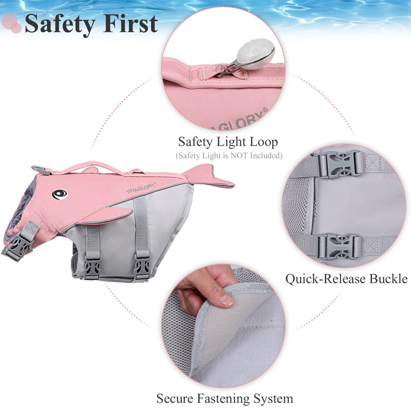 VIVAGLORY Cute Dog Life Vest, Swimming Vest with Handle, Ripstop & Buoyancy for Doggy Puppy, Dog Life Jacket for Swimming & Boating, M, Sakura Pink M: 22-26 inch (Ribcage Girth) - PawsPlanet Australia