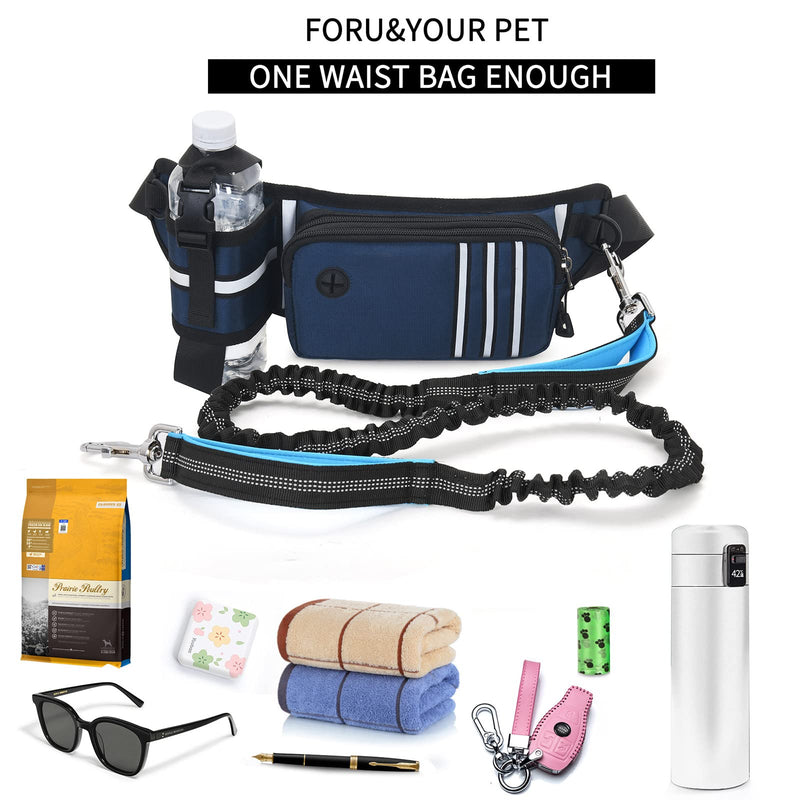 Hands Free Dog Leash with Waist Bag for Medium to Large Dogs, Dual-Handle Reflective Bungee Leash with Poop Bag Dispenser Pouch, Adjustable Waist Belt for Night Walking Jogging Hiking - PawsPlanet Australia