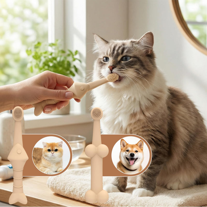 MINGBOLIN 4-Piece Toothbrush for Pets Set, Silicone Dog Toothbrush + Finger Toothbrush for Dogs & Cats - Gentle Toothbrush Dog for Plaque Removal, Oral Hygiene