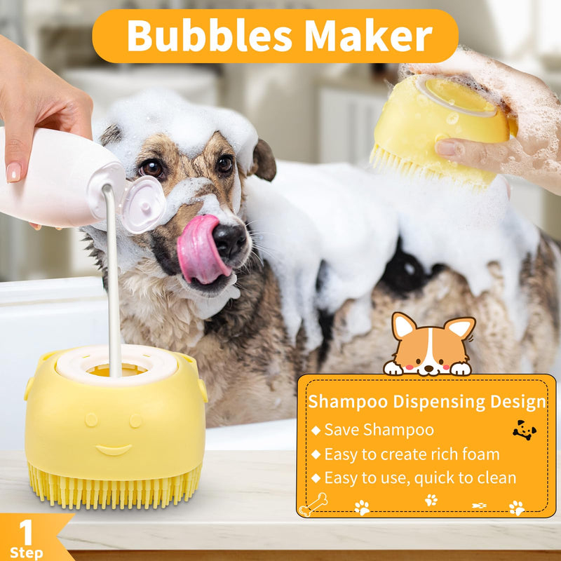 Comotech 6PCS Dog Bath Brush & Dog Toothbrush | Adjustable Handle Shampoo Brush & Scrubber for Short & Long Haired Dogs & Cats | Effectively Solve Odor & Stain Removal Problems (Orange Yellow Yellow) Orange Yellow Yellow - PawsPlanet Australia