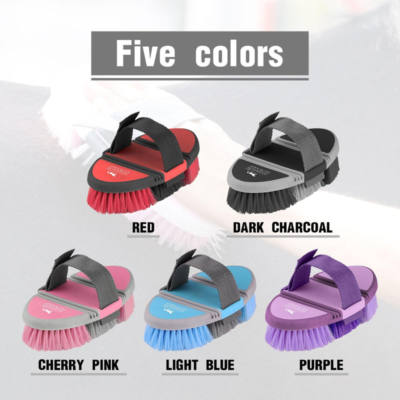 Harrison Howard Flexible Finish Horse Grooming Brush - Bendable and Convenient for Scrubbing, Comfortable Hold in Hand - Red - PawsPlanet Australia