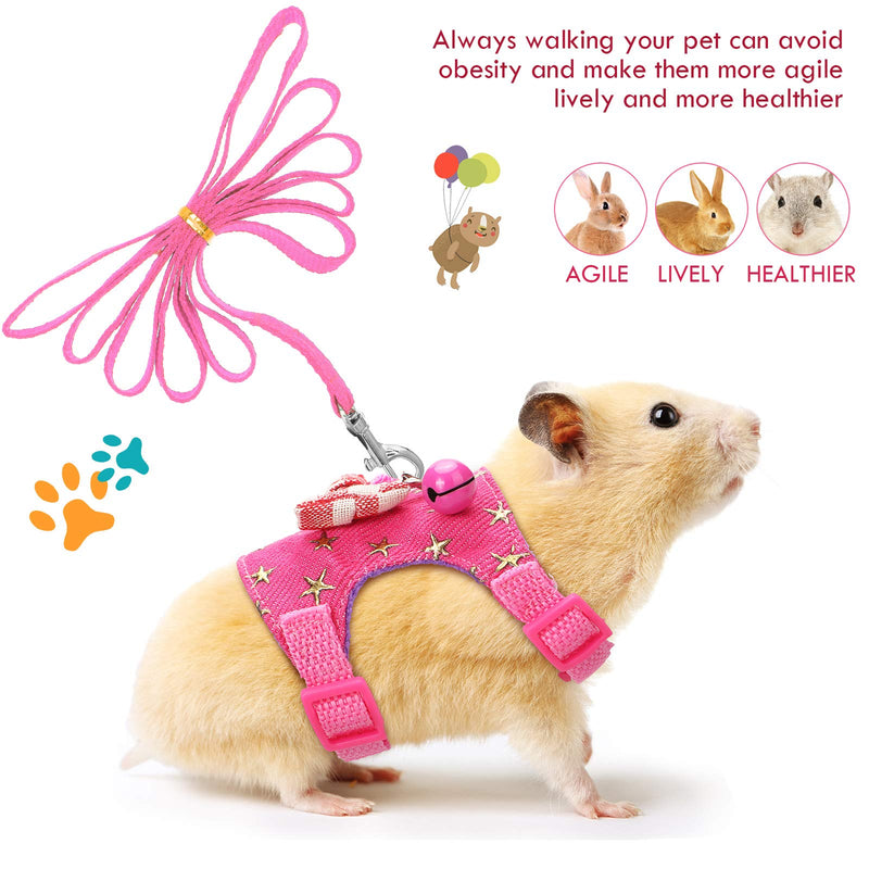 SATINIOR 2 Pieces Small Hamster Harness and Leash Set, Guinea Pig Clothes with Bowknot Bell and Bell Decor, No Pulling Comfort Padded Vest Striped for Guinea Pig Hamster Ferret Rats Blue Stripe S - PawsPlanet Australia