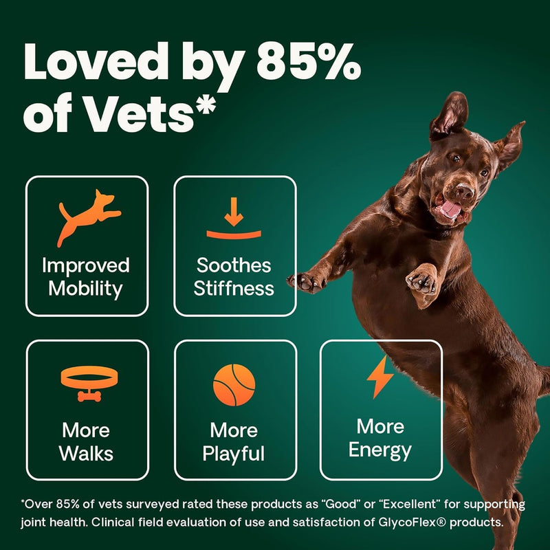 VETRISCIENCE Glycoflex 3 Maximum Strength Hip & Joint Support for Small Dogs Under 30lbs - Glucosamine, DMG, MSM & Green Lipped Mussel - Great Tasting - Vet Recommended, (0900669.060) - PawsPlanet Australia