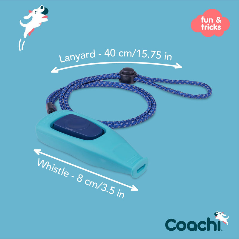 Coachi Whizzclick, 2-in-1 Combined Clicker and Whistle, Dog Training Whistle for Recall and Clicker Training for Rewarding, Adjustable and Reflective Lanyard, Suitable for Dogs and Puppies Light Blue - PawsPlanet Australia