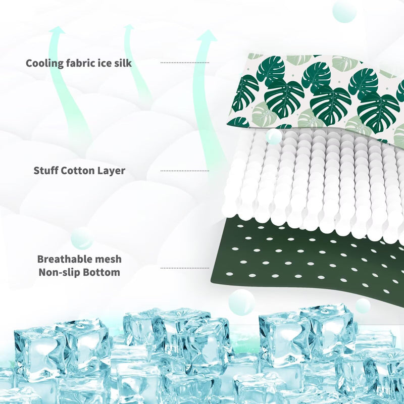 NWK Pack of 4 Pet Cooling Mat -Q-Max>0.345 Ice Silk Cooling Mat for Dogs & Cats Portable & Washable Pet Cooling Blanket, Car Seats, Beds for Summer (4pcs, Green Leaf, 27'' X 20'' X 0.3'') Medium (27'' x 20'' x 0.3'') - PawsPlanet Australia