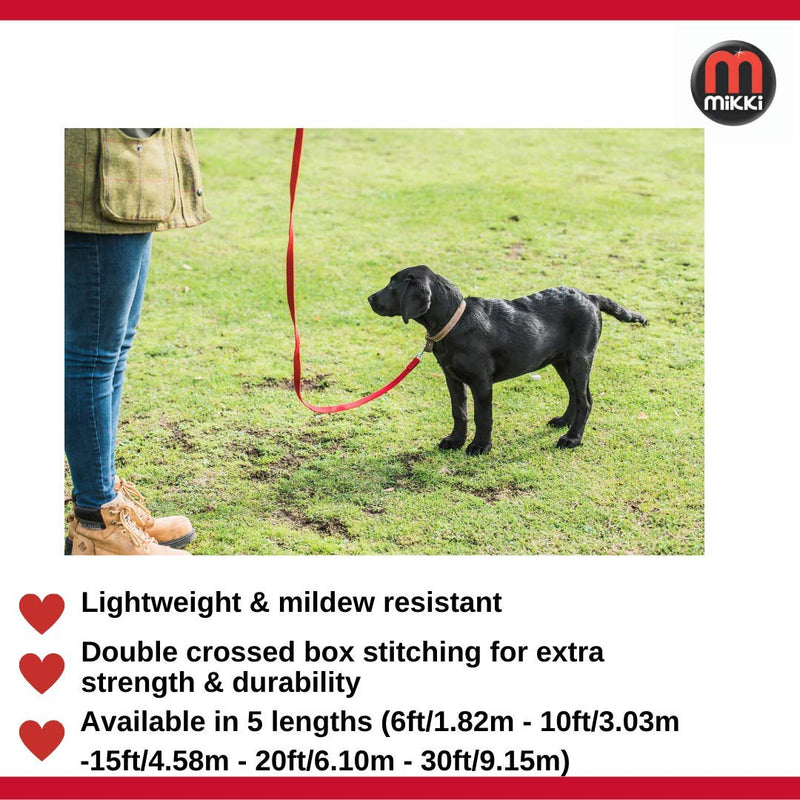 Mikki Dog, Puppy Recall Training Line Lead - Cotton Webbing Lightweight Walking Leash - 20 ft/6 m Long 20ft - PawsPlanet Australia