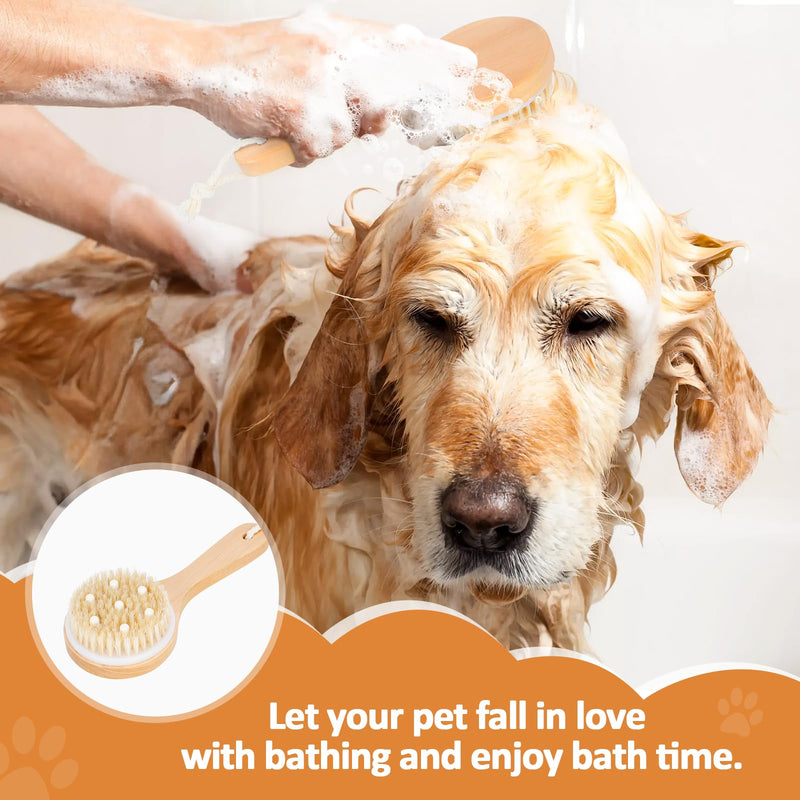 Dog Bath Brush Pet Shampoo Handle Bath Brush with Massage Points Dog Grooming/Washing/Massaging Wooden Brush Natural Bristle Dog Brush Removal Loos Hair for Cats Dogs - PawsPlanet Australia