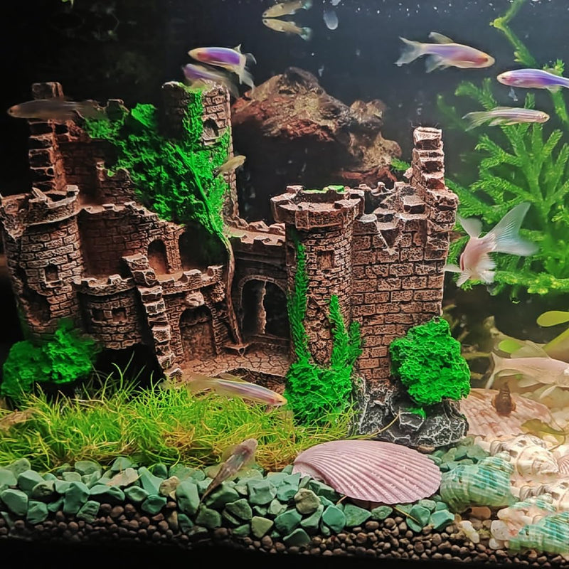 J-star Fish Tank Decorations, Aquarium Decorations Castle, Landscape Ornament Rock Resin Decoration, Safe for Freshwater and Saltwater - Green Castle - PawsPlanet Australia
