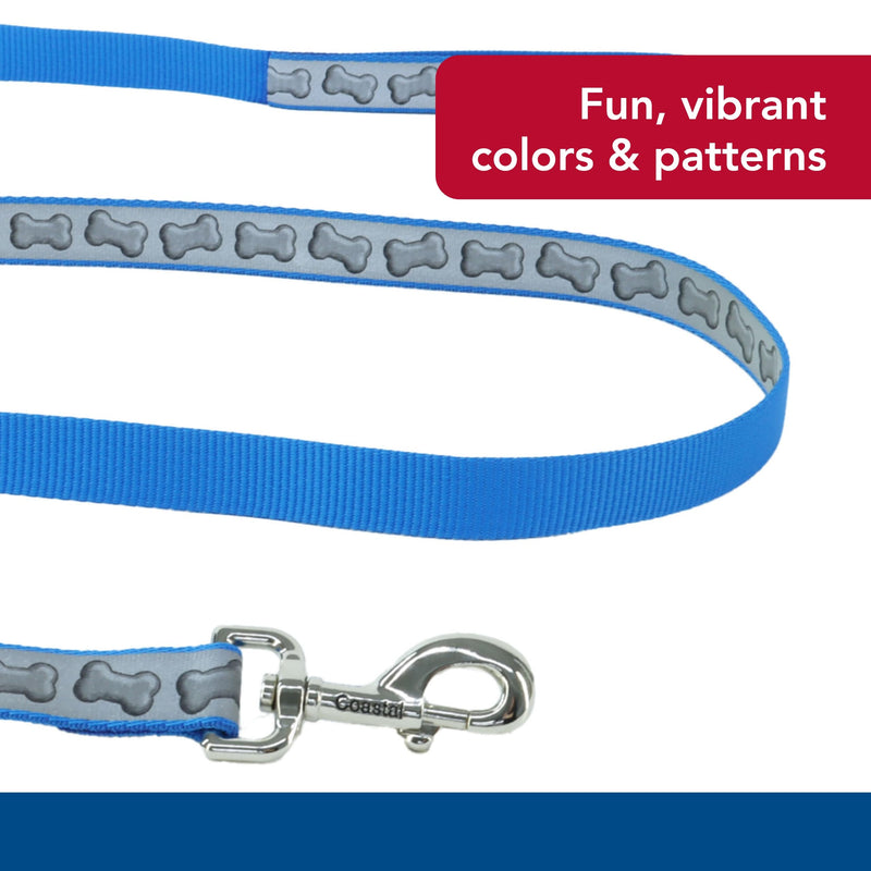 Coastal - Lazer Brite - Reflective Dog Leash, Turquoise Bones, 3/8" x 06' 3/8" x 06' (Pack of 1) - PawsPlanet Australia