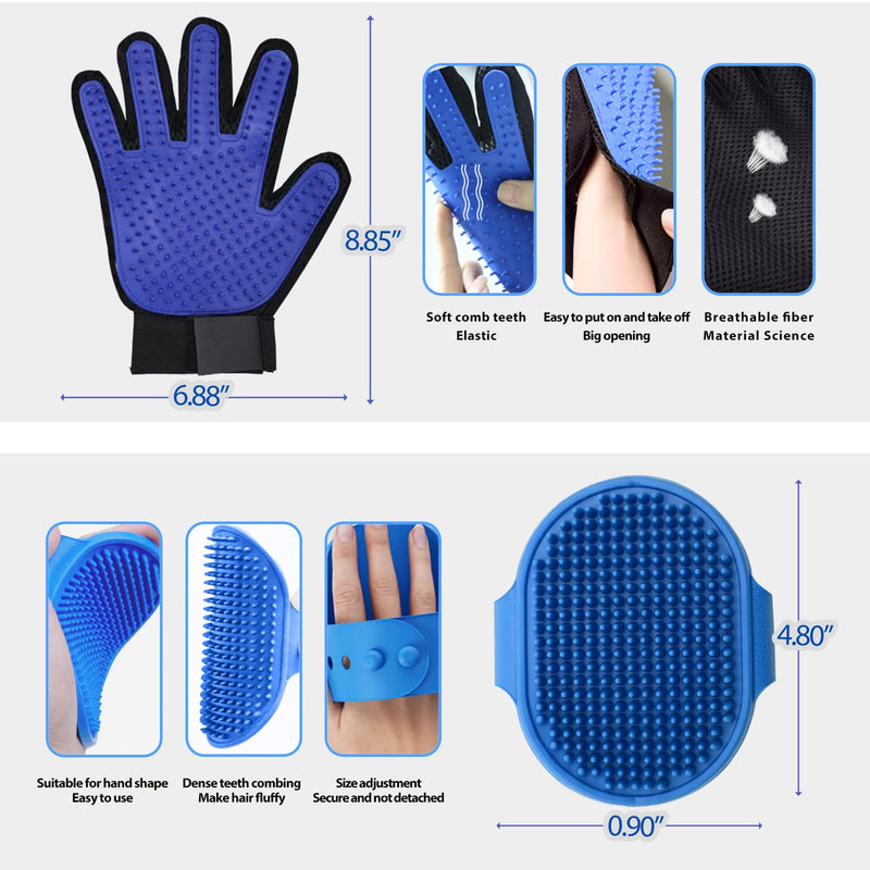 Cat & Dog Grooming Gloves - Deshedding Brush for Shedding, Gentle Pet Hair Remover & Massage Gloves for Cats, Dogs, All Fur Types (1 Brush +1 Pair Gloves) Gloves + Brush - PawsPlanet Australia