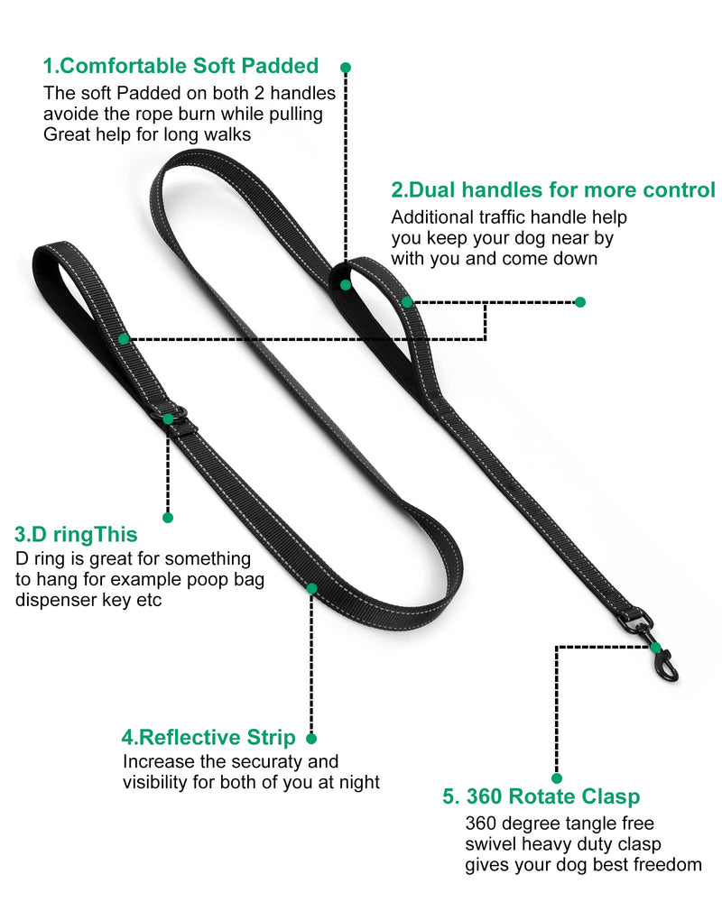 Heavy Duty Dog Leash with Double Handles - 6FT Reflective Anti-Pull Training Lead for Large Dogs, Padded Handle Durable Nylon Leash (Purple) 72 Inch\6FT Purple