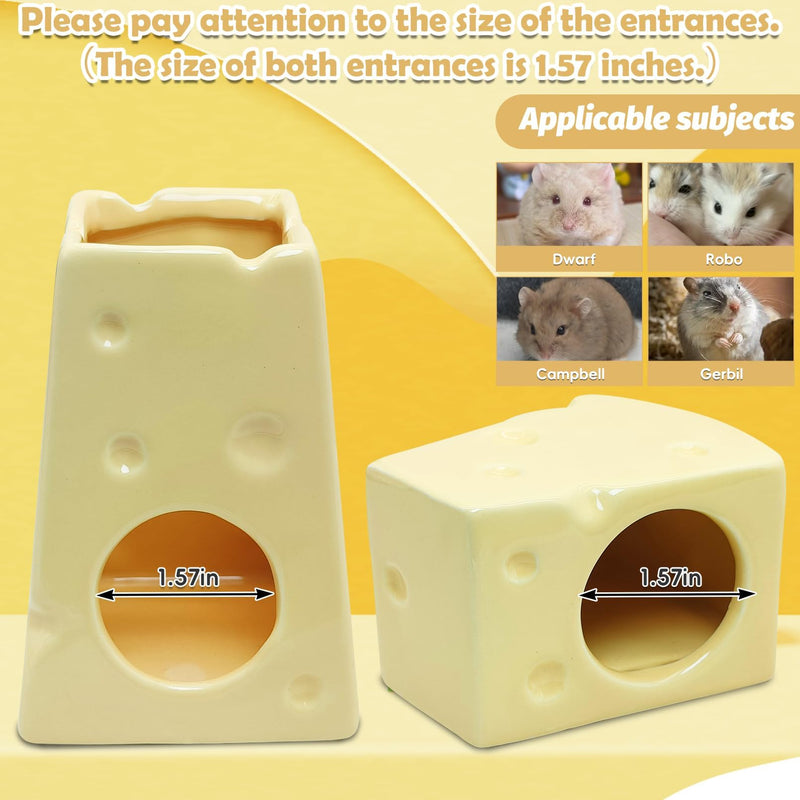 PINVNBY Ceramic Hamsters Hideout, Hamster Food Bowl and Water Bottle with Stand Ceramic Cheese Hamster Cage Accessories for Campbell Gerbil Dwarf to Eat Drink and Play in Habitat(4 PCS) - PawsPlanet Australia