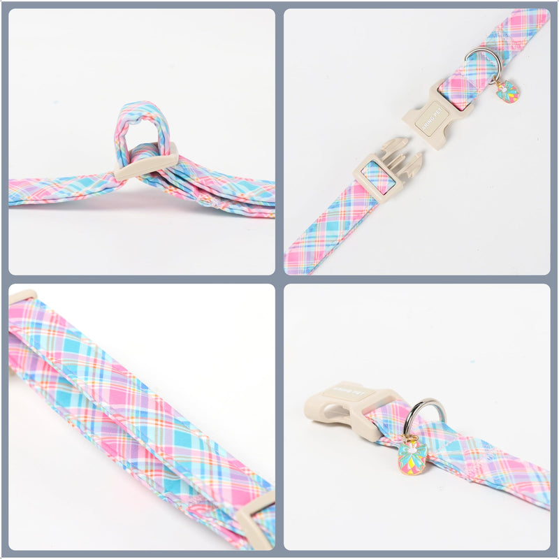 ARING PET Easter Dog Collar, Cute Colorful Plaid Stripe Girl Doggy Collars with Quick Release Buckle for Puppy Small Medium Large Dogs-S Easter-Colorful