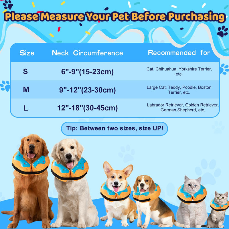 Grand Line Donut Inflatable Collar for Dogs and Cats, Soft Recovery Dog Cone After Surgery, Protective Pet Neck Cone for Small, Medium, Large Dogs, Not Block Vision (Blue, M) Blue Donut Medium (Neck:9"-12") - PawsPlanet Australia