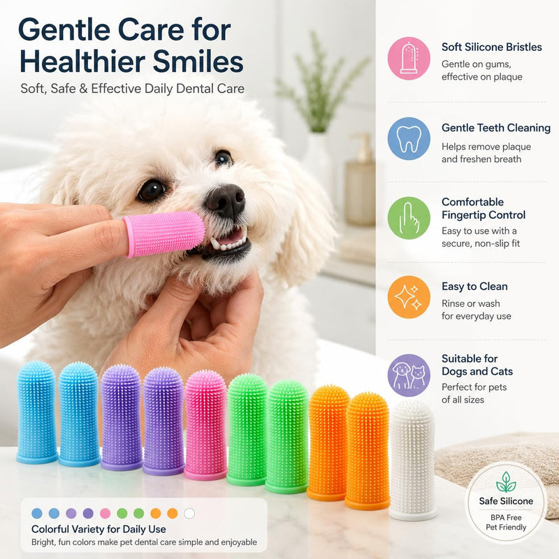 10-piece 360° finger toothbrush set for dogs & cats – soft dog toothbrush for effective teeth cleaning, anti-tartar care without risk of injury, hygienic & safe