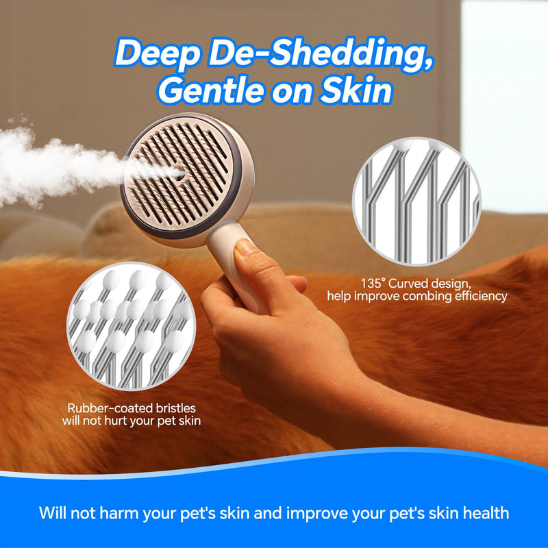 3-in-1 Pet Steam Brush for Dogs and Cats, Shedding & Grooming Comb for Long and Short Hair, Hair Removal with Spray and One-Click Release - PawsPlanet Australia