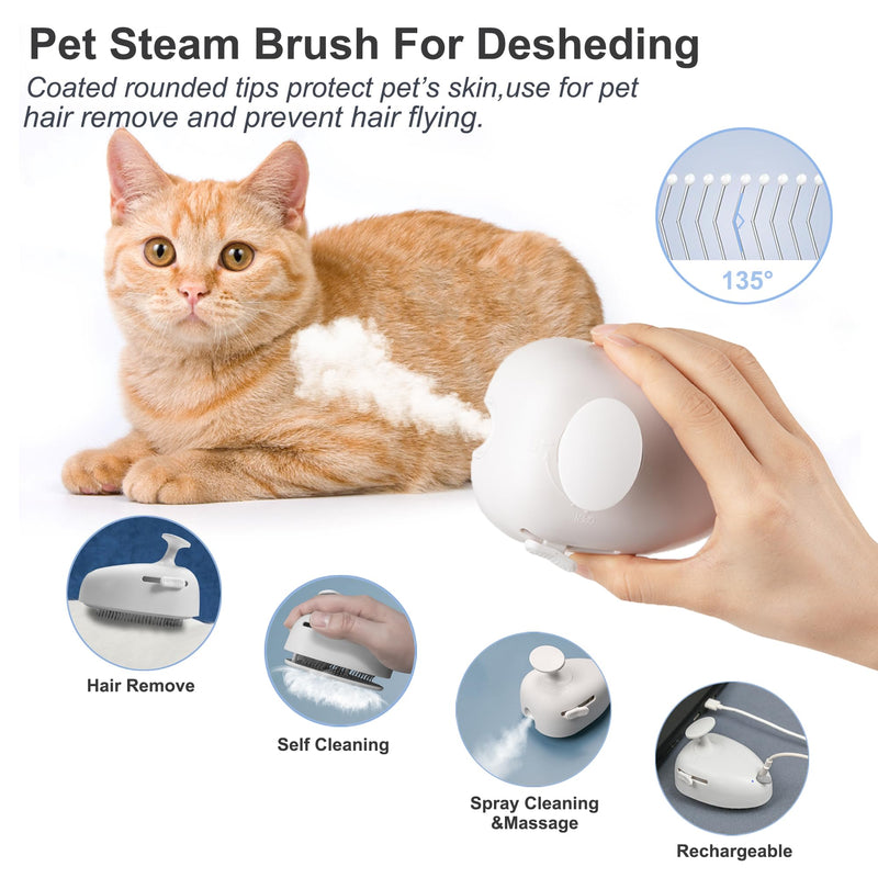 Cat Steam Brush for Shedding,Self Cleaning Cat Brush with Steam,Rechargeable Pet Steam Brush,Mist Brush Comb for Indoor Cats,Cat Hair Brush,Steamy Cat Brush for Short&Long Haired Pets.(White) White - PawsPlanet Australia