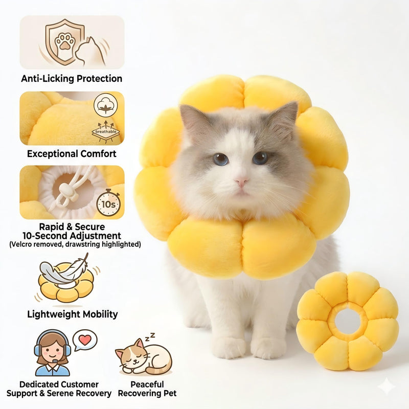 Cat Collar, Soft Adjustable Cat Collar for Cats and Small Dogs, Ideal for After Surgery, Care and Protection, Breathable, Bacteria-Inhibiting and Skin-Friendly (Yellow, M)