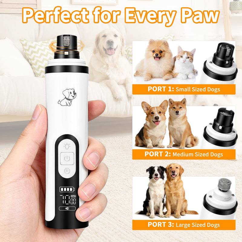 Upgraded Dog Nail Grinder Quiet 3 Adjustable Speed Cordless Silent Nail Grinder Pet Nail Trimmer with LED Light Pet Silent Painless Paw Grooming Supplies for Small/Medium/Large Dogs & Cats white - PawsPlanet Australia