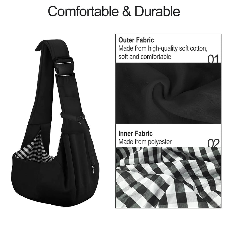 PETLOFT Puppy Sling, Dog Sling, Cat Sling, Adjustable Puppy Sling Carrier with Collar Hook for Small Pets up to 4.99kg, Black - PawsPlanet Australia