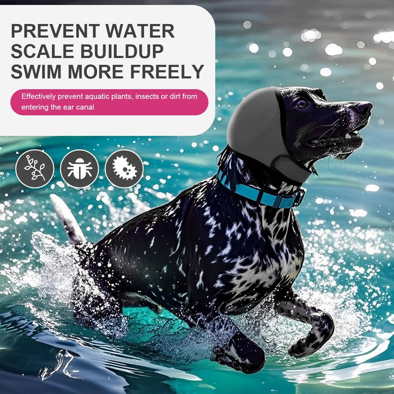 GXGM Pack of 1 Grey Dog Ear Protection, Suitable for Summer Swimming Waterproof Earmuffs Dog, Emotional Soothing Headgear for Dogs, with Adjustable Self-Adhesive Tape, Pet Accessories (M)