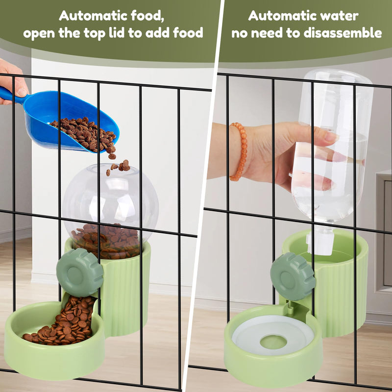 1L Kennel Gravity Pet Feeder and Waterer Set, Crate Auto Feeder Dish for Small Pets Cat Puppy Ferret Bunny Guinea Pig, Detachable Hanging Cage Automatic Food Water Dispenser (Green) - PawsPlanet Australia