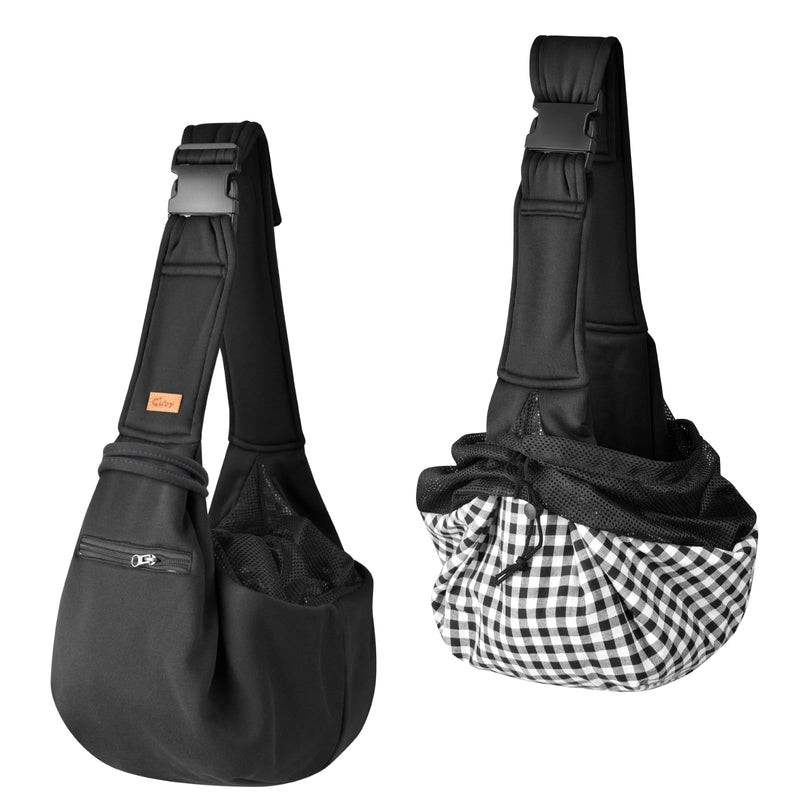 CUBY Dog and Cat Sling Carrier - Small Dog Carrier Sling with Adjust Strap & Zip Pocket, Hands Free Soft Dog Slings for Small Dogs Cats Puppy Pets Outdoor Travel Safety Purse Bag (Black) Black Adjust strap 1.0