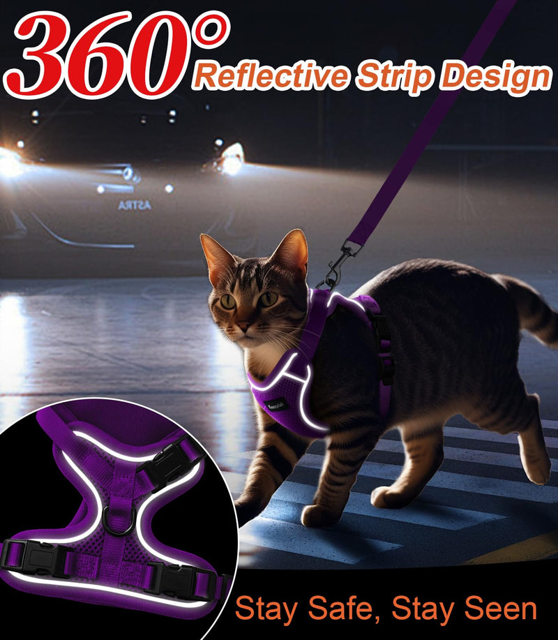 Cat Harness and Leash for Walking Escape Proof Soft Adjustable Cat Leash Breathable Comfortable Vest Easy to Wear Kitten Harness for Outdoor Travel (Purple, XS (4-6lb)) Purple XS (4-6lb)