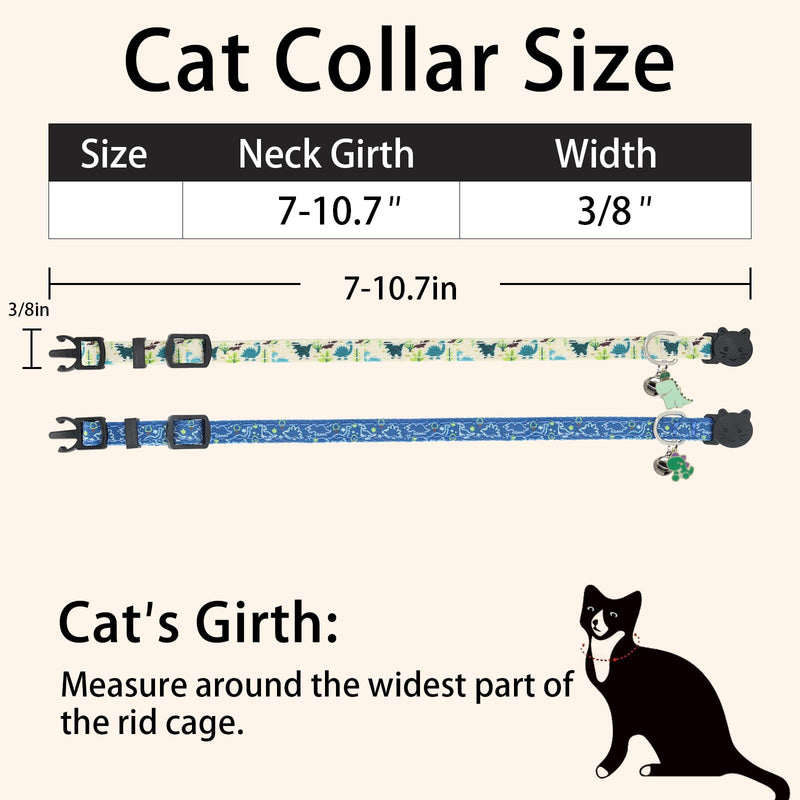 Cat Collar Breakaway, 2 Pack Cotton Cats Collars with Bells, Cute Dinosaurs Shaped for Girl Boy Kittens 7-11'' Dinosaur - PawsPlanet Australia