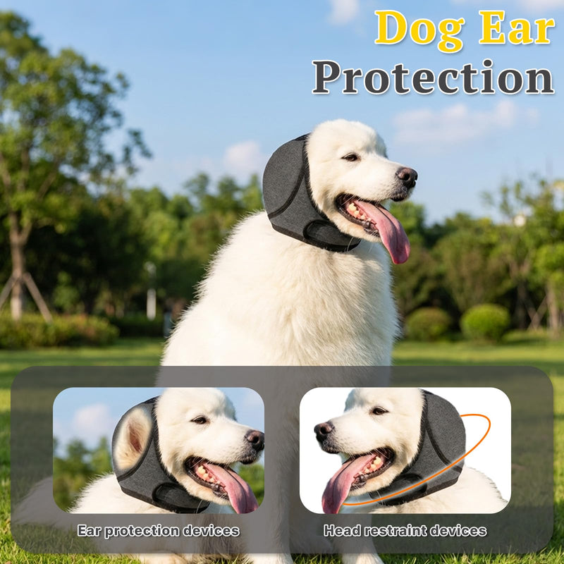 2 Pack Dog Ear Defenders, Waterproof Adjustable Dog Ear Protection Snood Noise Cancelling, Calming Ear Muffs & Hood for Bathing, Grooming, Swimming, Thunder & Fireworks Anxiety (M)