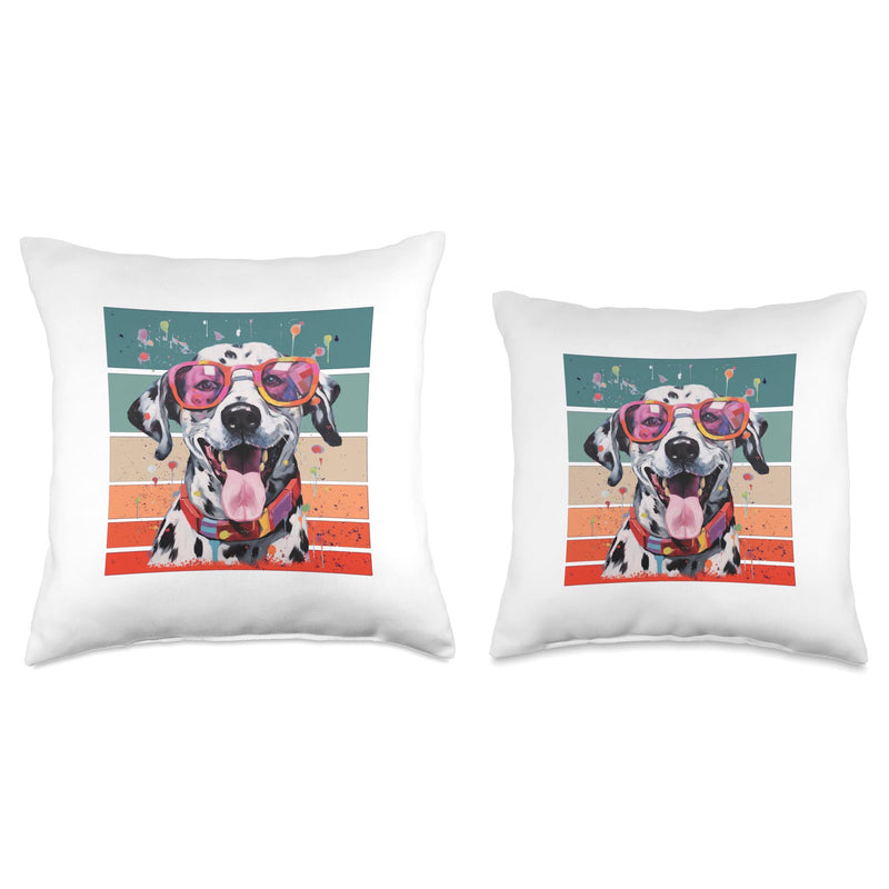 Cool Dalmatian playful dog sunglasses Happy pet animals Throw Pillow 16x16 - PawsPlanet Australia