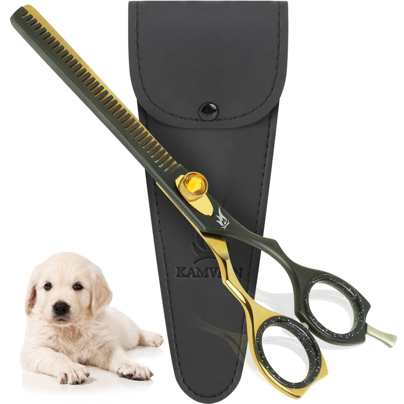 Dog Grooming Scissors – 7.5” Thinning Shears with 34 Teeth, Chunkers for Dogs & Cats, Precision Cut with 440C Stainless Steel, Designed for Groomers and Pet Owners Golden/Black Thinning Scissors - PawsPlanet Australia