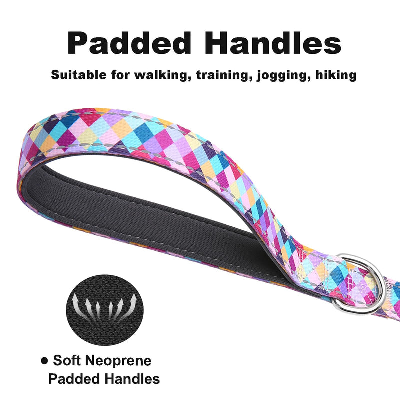 Reflective 5ft Dog Leash with Padded Handle, Soft Nylon Pet Leash with Neoprene Handle for Small Dogs, Colorful Geometric 5/8in x 5ft - Single Handle - PawsPlanet Australia