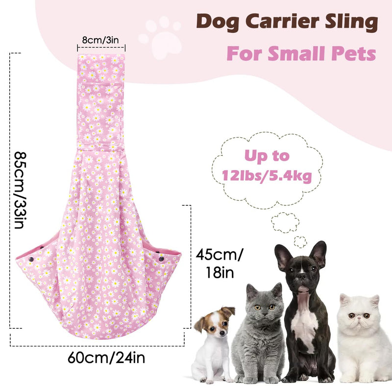 Pawaboo Small Dog Sling Carrier, Reversible Hands Free Dog Sling Carriers for Small Dogs and Cats, Puppy Slings Carrier with Safety Harness, Puppy Essentials, Pink Daisy - PawsPlanet Australia