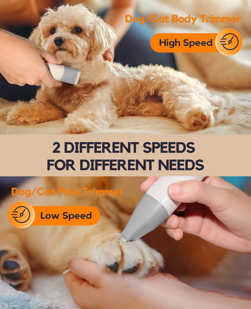 Dog Clippers Grooming Kit, 4 in 1 Quiet Cordless Dog Paw Trimmer & Nail Grinder, Small Dog Cat Clippers Electric Rechargeable Low Noise Pet Shaver for Trimming Hair on Paw Eye Ear Face Rump (Gray) Gray - PawsPlanet Australia