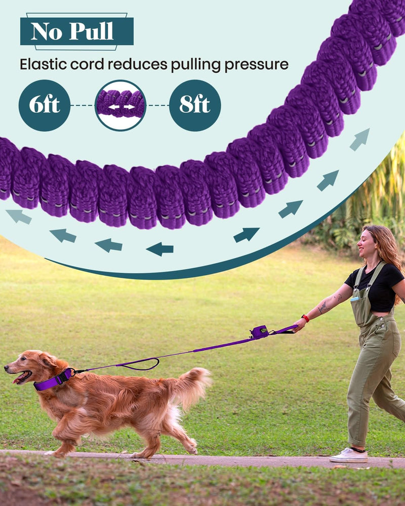 Thick Wide Dog Collar and 6-8 FT Leash Set for Large Dogs, Heavy Duty Full Metal Buckles and Soft Padded Dog Collar Leash Set, with A Poop Bag Holder for Leashes Set-Purple XL: Width 1.7", Length 18.5"-22.5" - PawsPlanet Australia