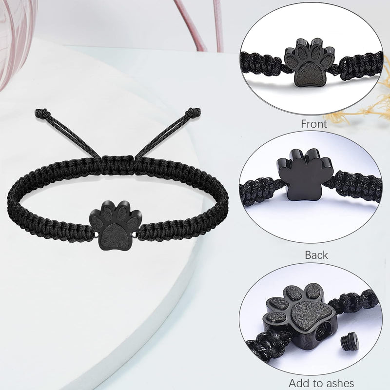 RIPFEVURN Cremation Jewelry Urn Bracelet for Ashes for Women Men of Loved Ones Cat Dog Paw Keepsake Memorial Rope Bracelet Black - PawsPlanet Australia