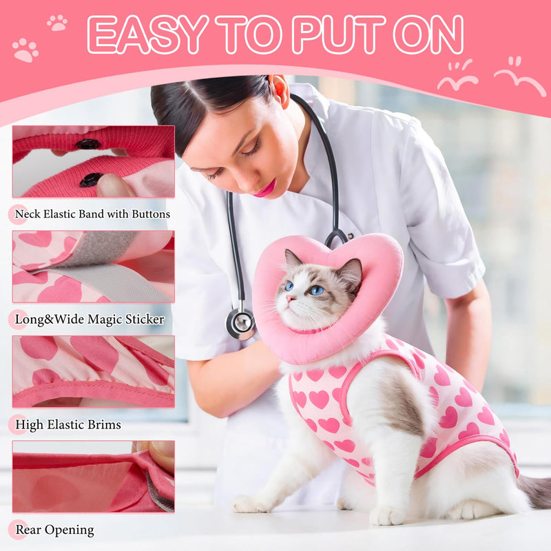 EMUST Cat Surgery Recovery Suit for Female Cats, Adjustable Soft E-Collar Alternative Onesie Gift for Cat Lovers, Cute Heart Breathable Anti-Licking Post-Op Spay Abdominal Protection Pajamas (M) Medium